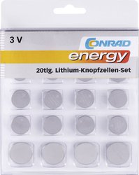 Zestaw 20 baterii guzikowych, litowych Conrad Energy